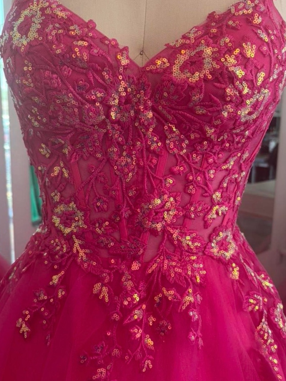 Sequined Hot Pink Quinceañera Dress